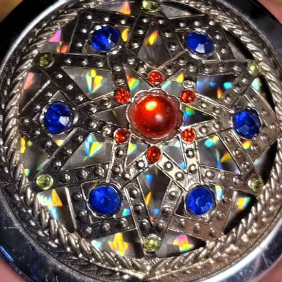 Compact, Stainless Steel, with Luminescent Background behind Design. 2" Diameter - Picture 3 of 7